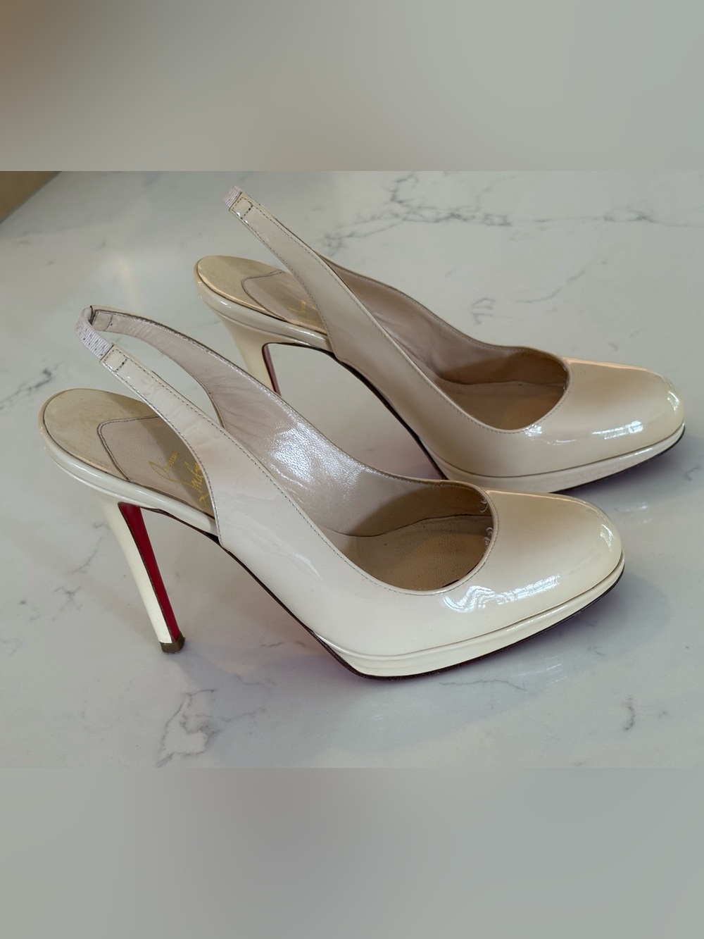 Christian Louboutin Horatio sling 120 patent calf WH25 BONE 334